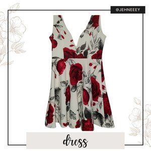 Peplum Style Red Floral Dress